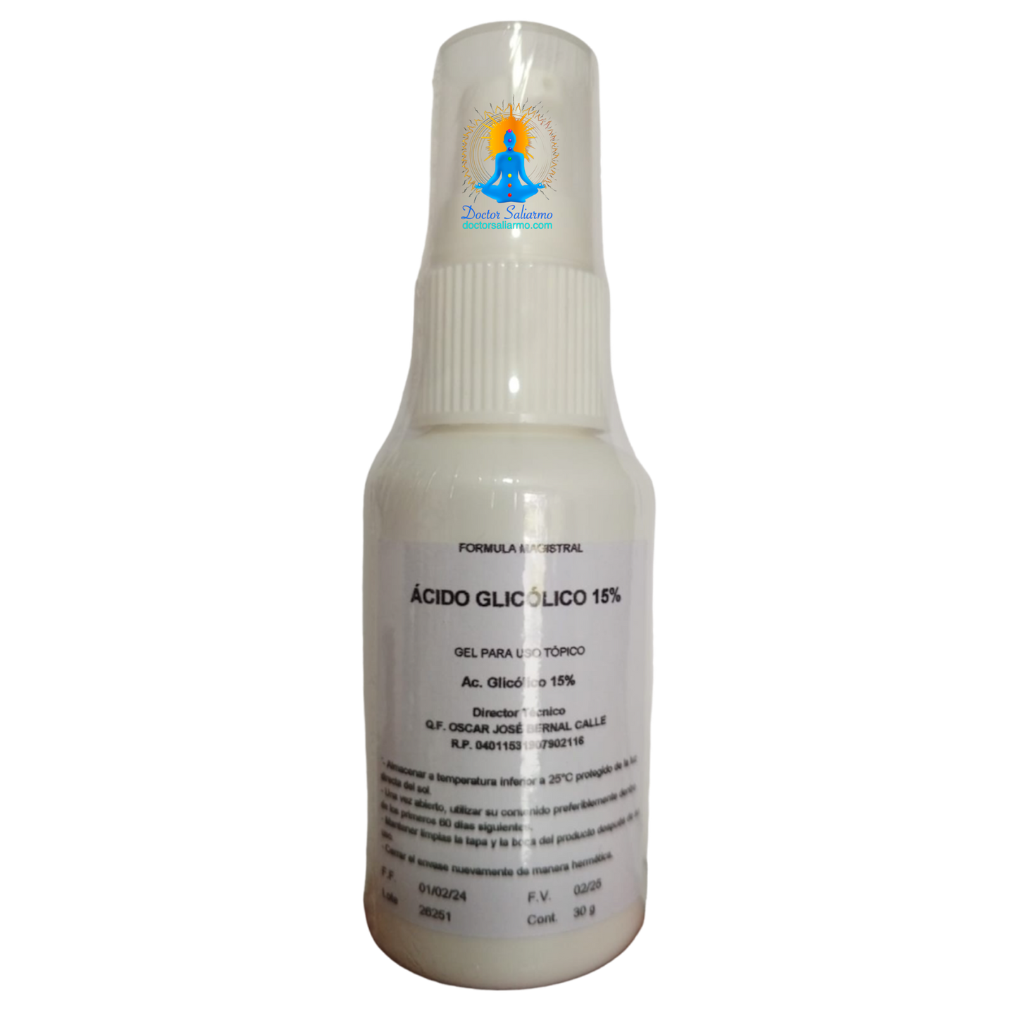 Acido glicólico para acné facial y acne corporal, manchas cutáneas, pigmentaciones, rejuvenecimiento y antienvejecimiento.