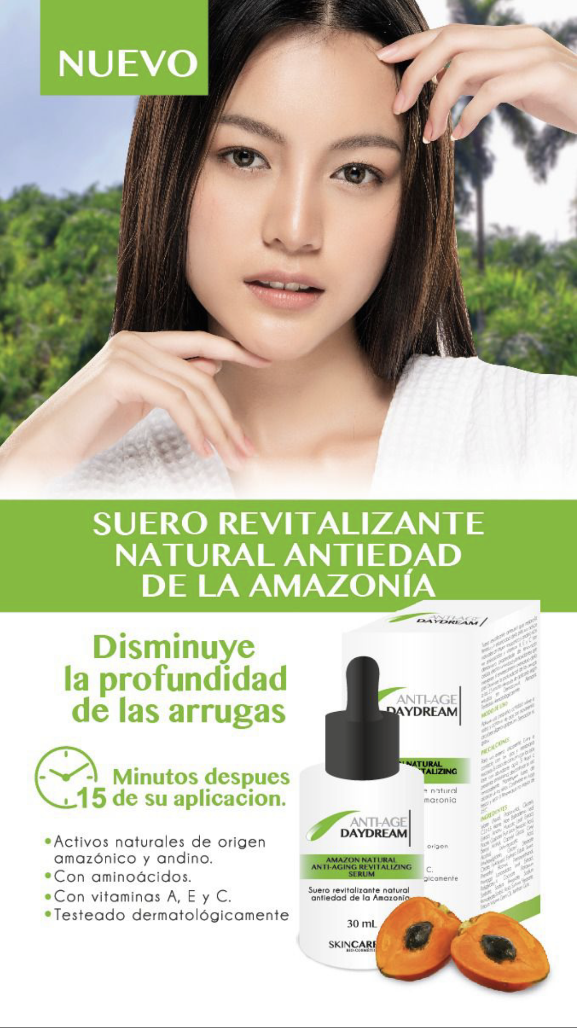 Suero revitalizante natural antiedad disminuye la profundidad de las arrugas a los 15 minutos después de aplicarlo