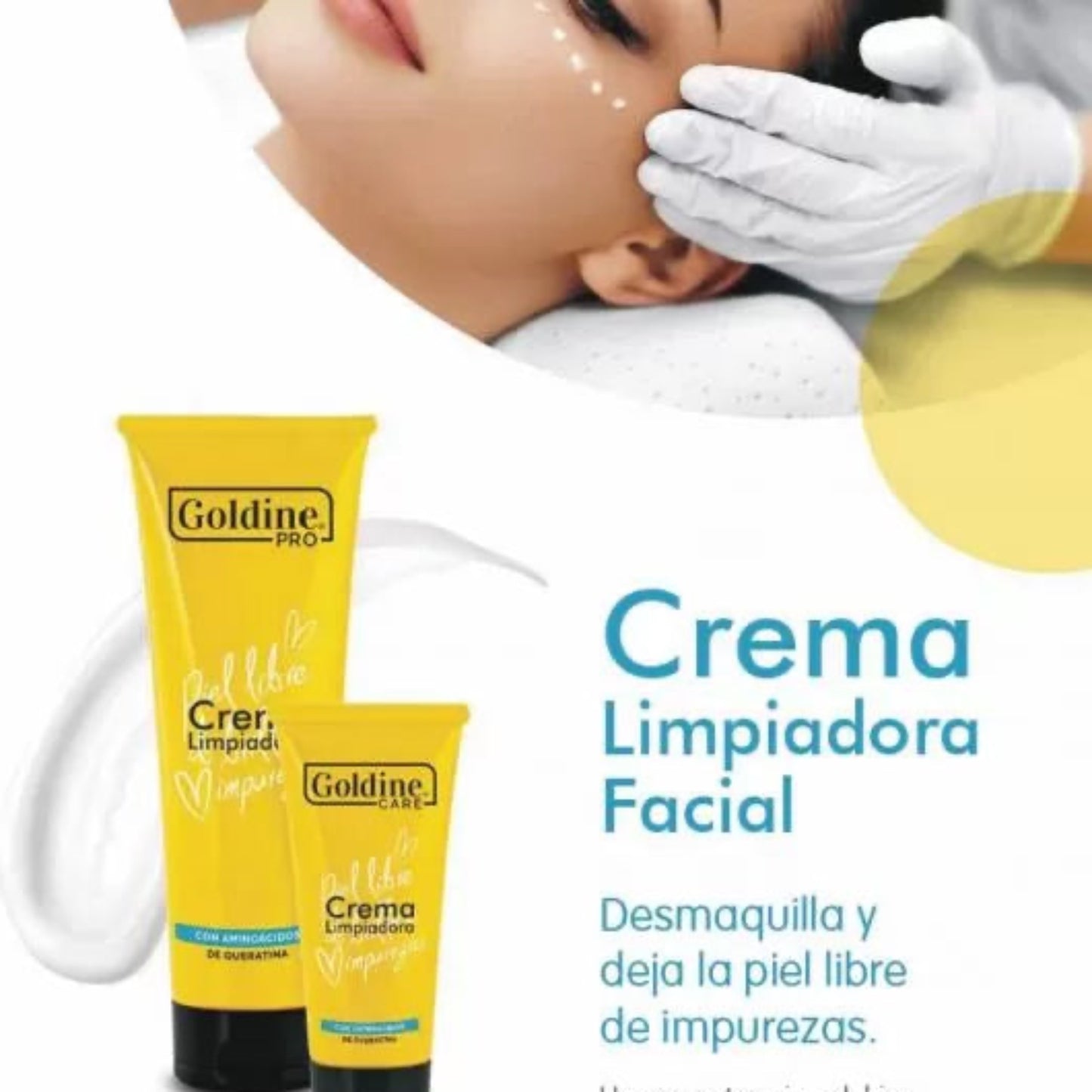 Crema limpiadora facial Goldine limpia con suavidad y profundamente la piel, desmaquilla ojos, ideal para piel normal y seca.