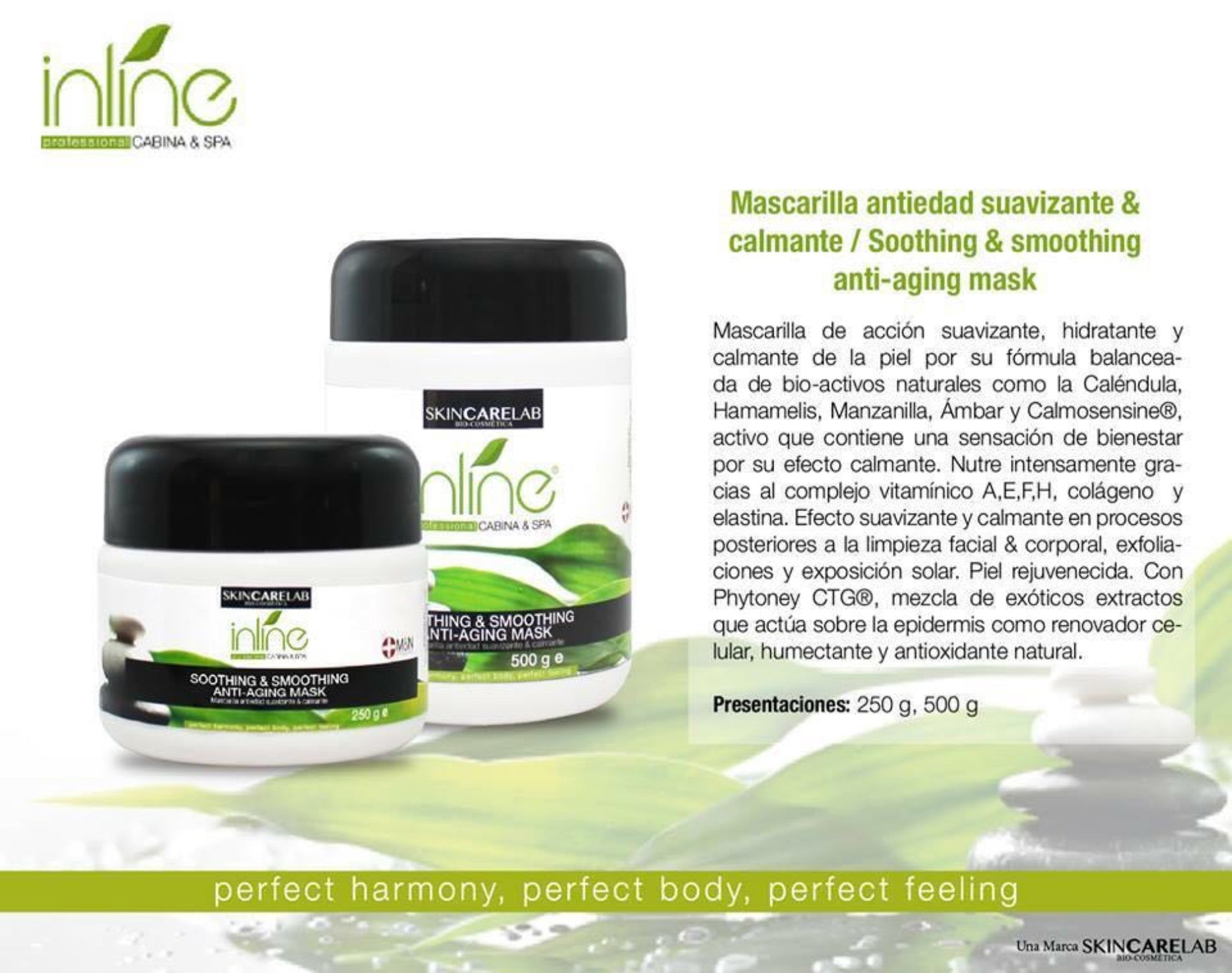 Mascarilla antiedad suavizante & calmante Inline® de acción suavizante, hidratante, humectante y sensación de bienestar.