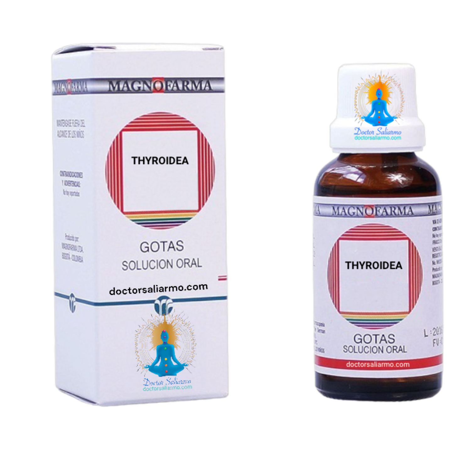 Thyroidea gotas indicado en alteraciones tiroideas, estimulación de las funciones glandulares.