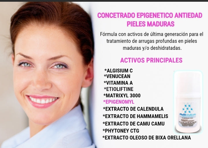 Concentrado epigenetico antiedad pieles maduras para el tratamiento de arrugas profundas en pieles maduras y/o deshidratadas.